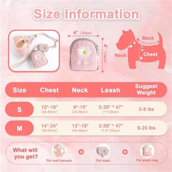 Cute Small Dog Harness and Leash Set with Bags No Pull Daisy Dog Vest Harness - Picture 6 of 8